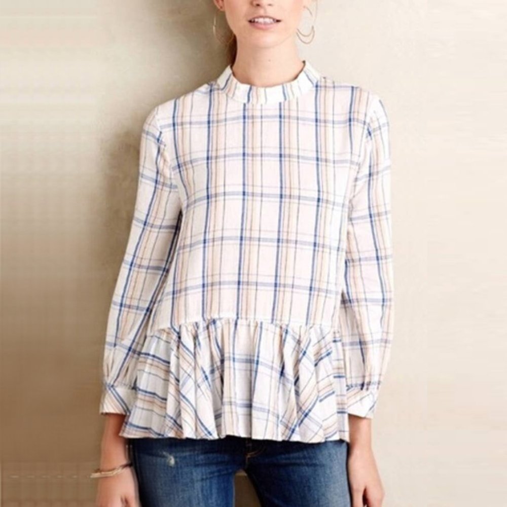 ANTHROPOLOGIE Maeve Sava Windowpane Check Top, 2P